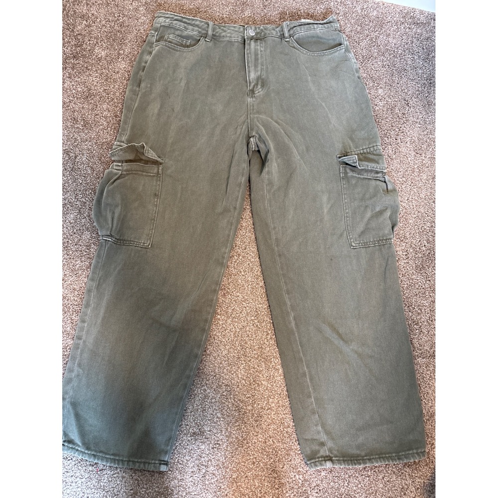 SHEIN Cargo Pants Womens 1XL Olive Green Excellent Wide Leg High Rise Utility